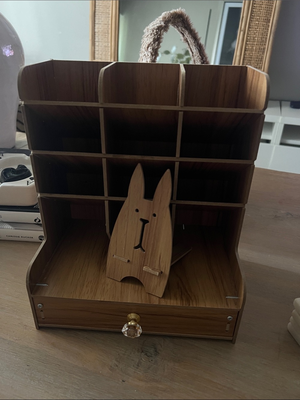 Peter Rabbit Easter Basket & Wooden Bunny Desk Organizer - Natural Brown